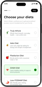 Rawteen diet selection screen