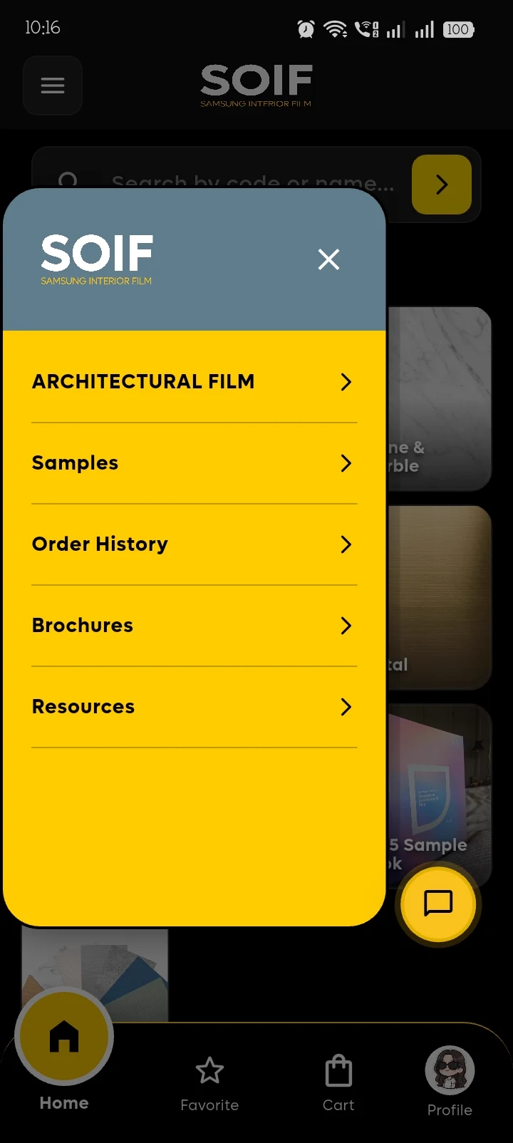 SOIF app: Menu