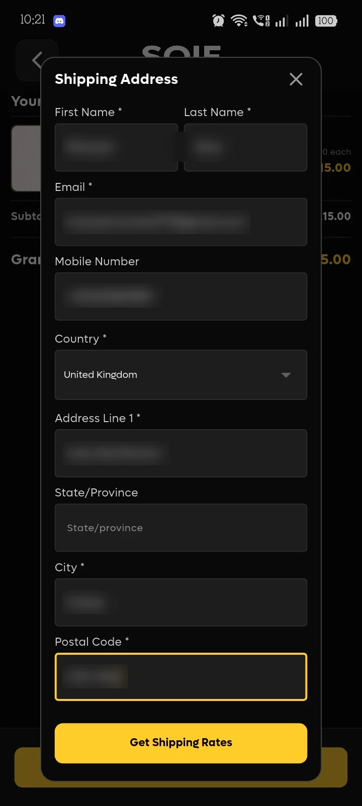 SOIF app: Shipping address