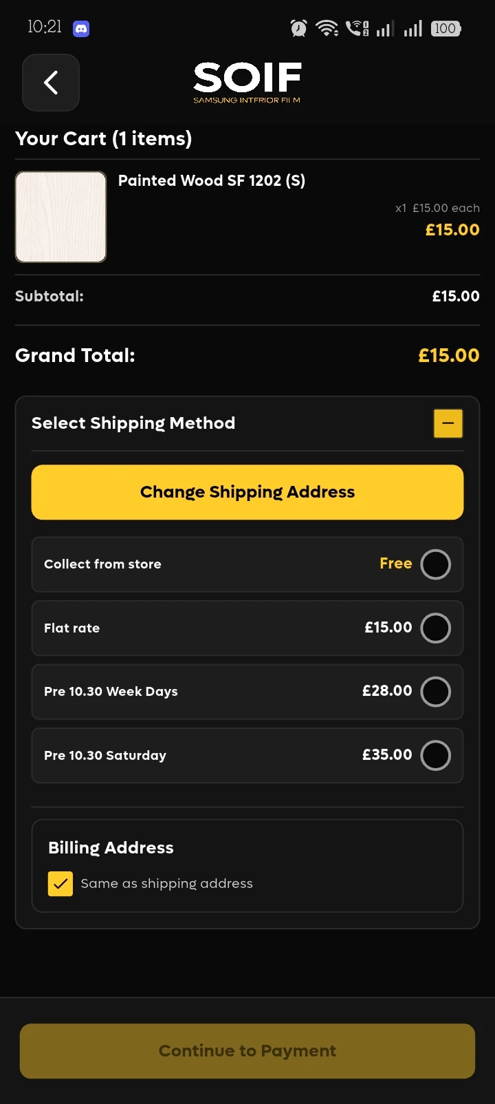 SOIF app: Shipping method