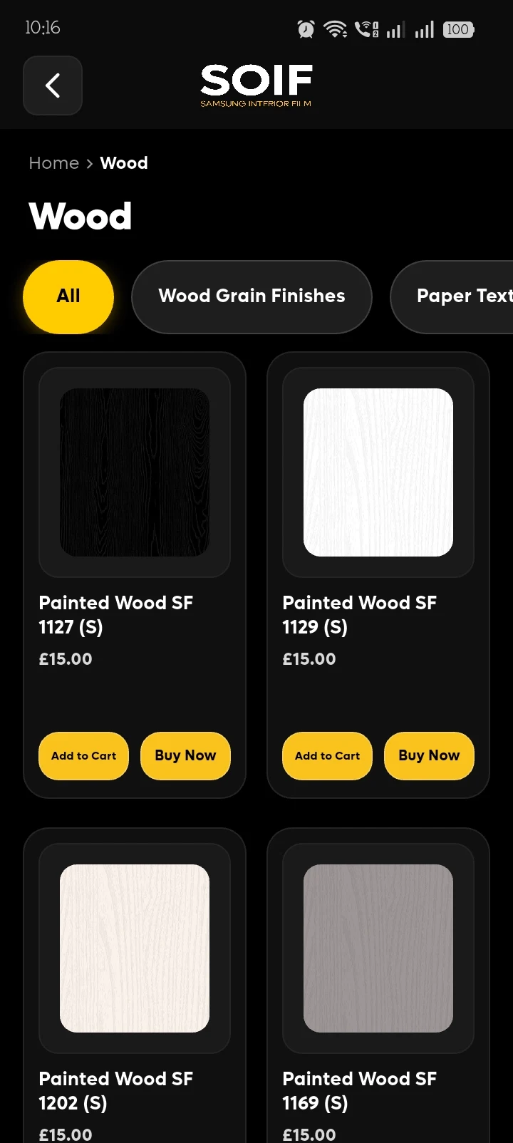 SOIF app: Wood finishes