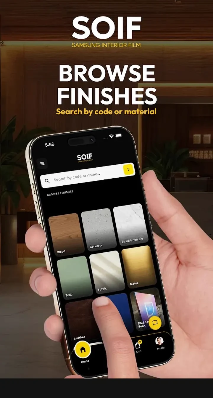 Browsing SOIF architectural film finishes in the app